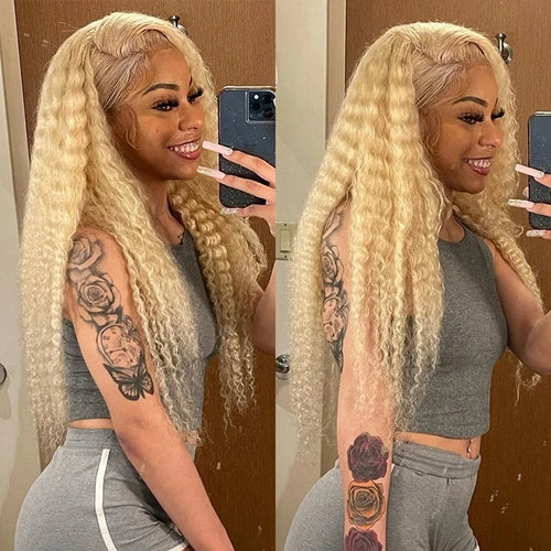 613 Honey Blonde Deep Wave HD Lace Front Wig – 100% brazylijskich włosów ludzkich
