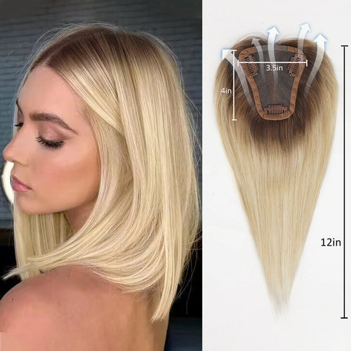 Blonde Brown Ombre Remy Human Hair Topper 12" Clip-in Hairpiece Mój sklep