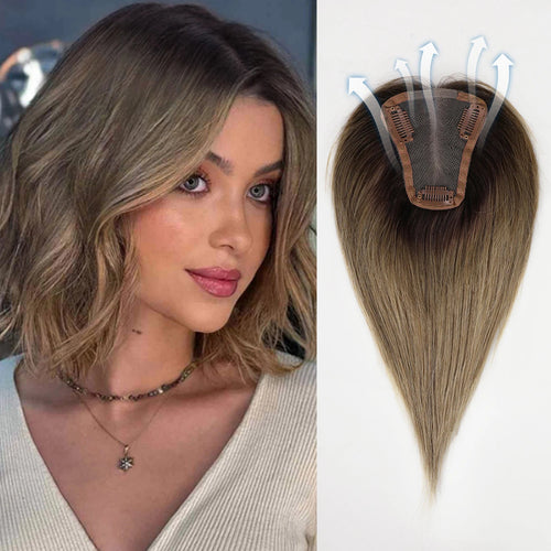 Blonde Brown Ombre Remy Human Hair Topper 12" Clip-in Hairpiece Mój sklep