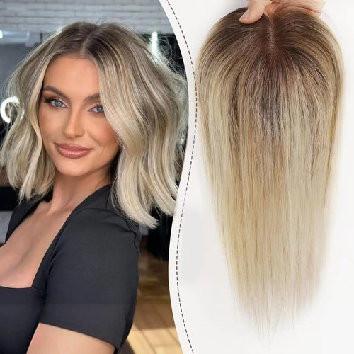 Blonde Brown Ombre Remy Human Hair Topper 12" Clip-in Hairpiece Mój sklep
